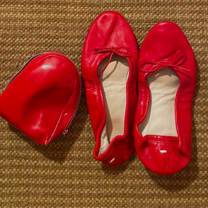 Maison Margiela MM11 red leather room ballet flats with portable case