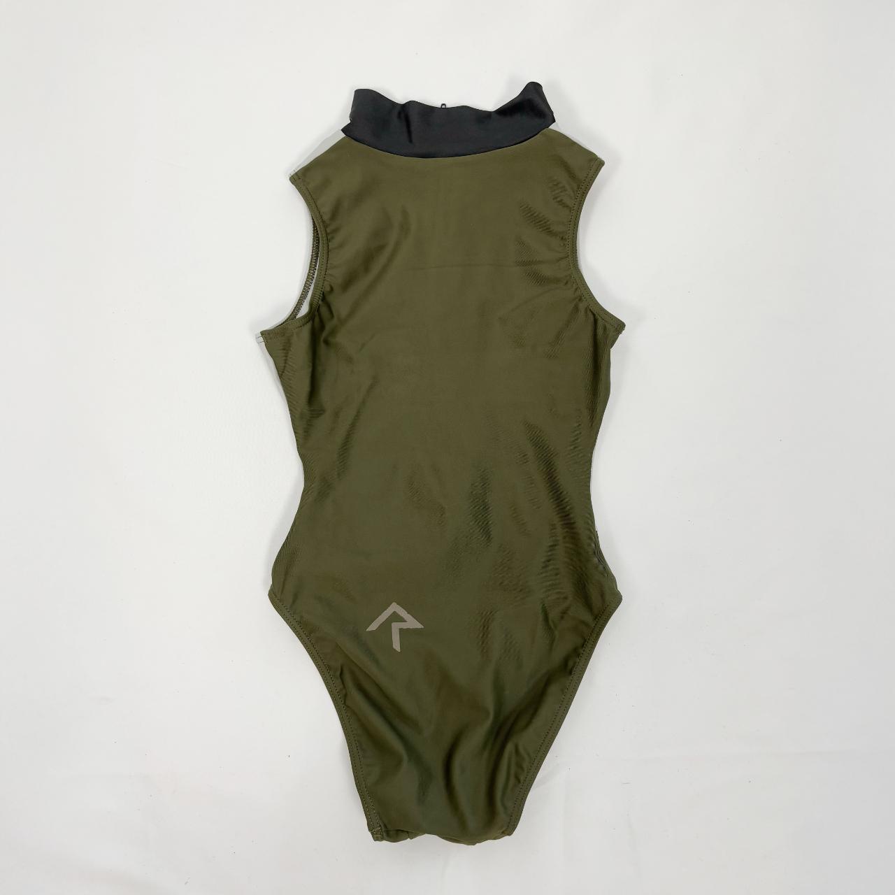 Realise olive green zip-up mock neck high cut swimsuit or bodysuit