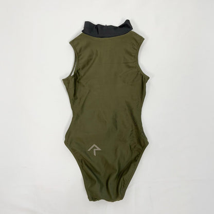 Realise olive green zip-up mock neck high cut swimsuit or bodysuit