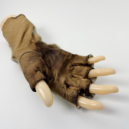 Undercover For Rebels light brown suede leather and cream knit split fingerless gloves