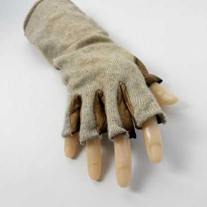 Undercover For Rebels light brown suede leather and cream knit split fingerless gloves