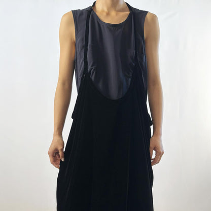 Comme des Garcons AD1995 Robe de Chambre black velveteen tie-up halter layered sheer dress