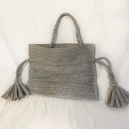 Issey Miyake Pleats Please silver drawstring tassel bag