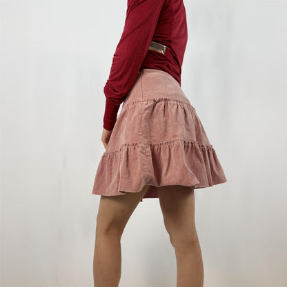 Blumarine Blugirl tiered dusty rose corduroy flare skirt