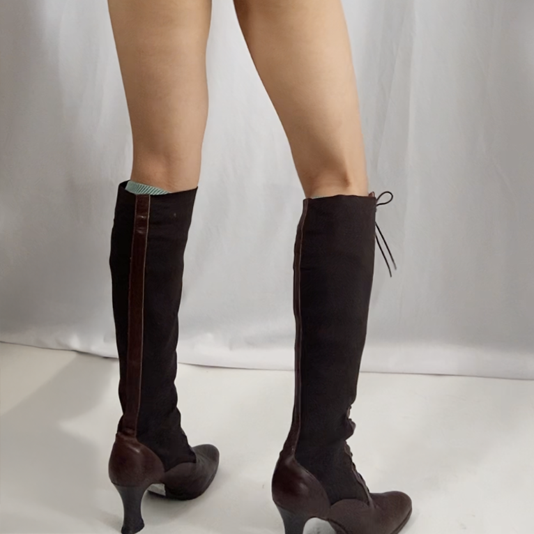 Norma Kamali dark brown tall lace-up boots