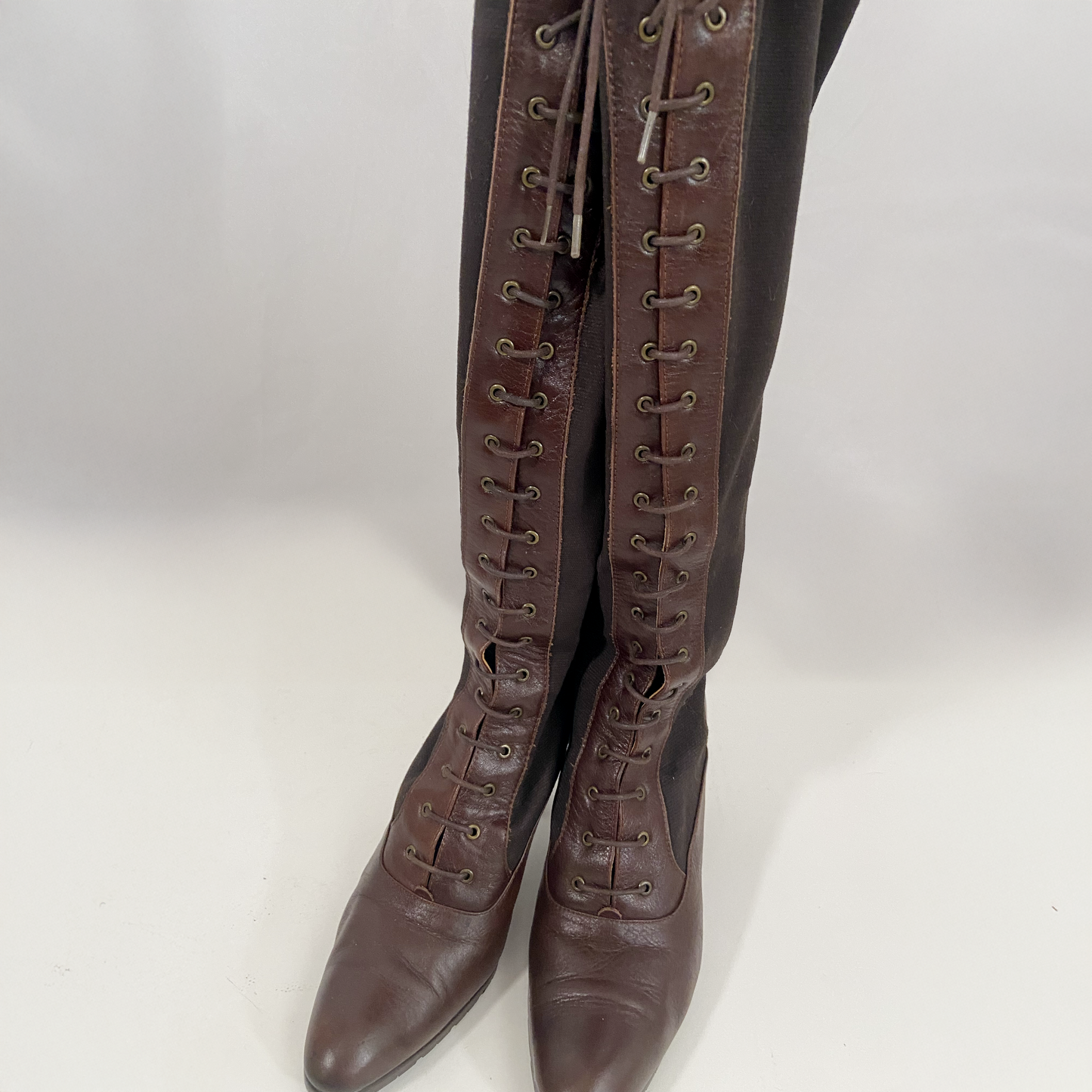 Norma Kamali dark brown tall lace-up boots