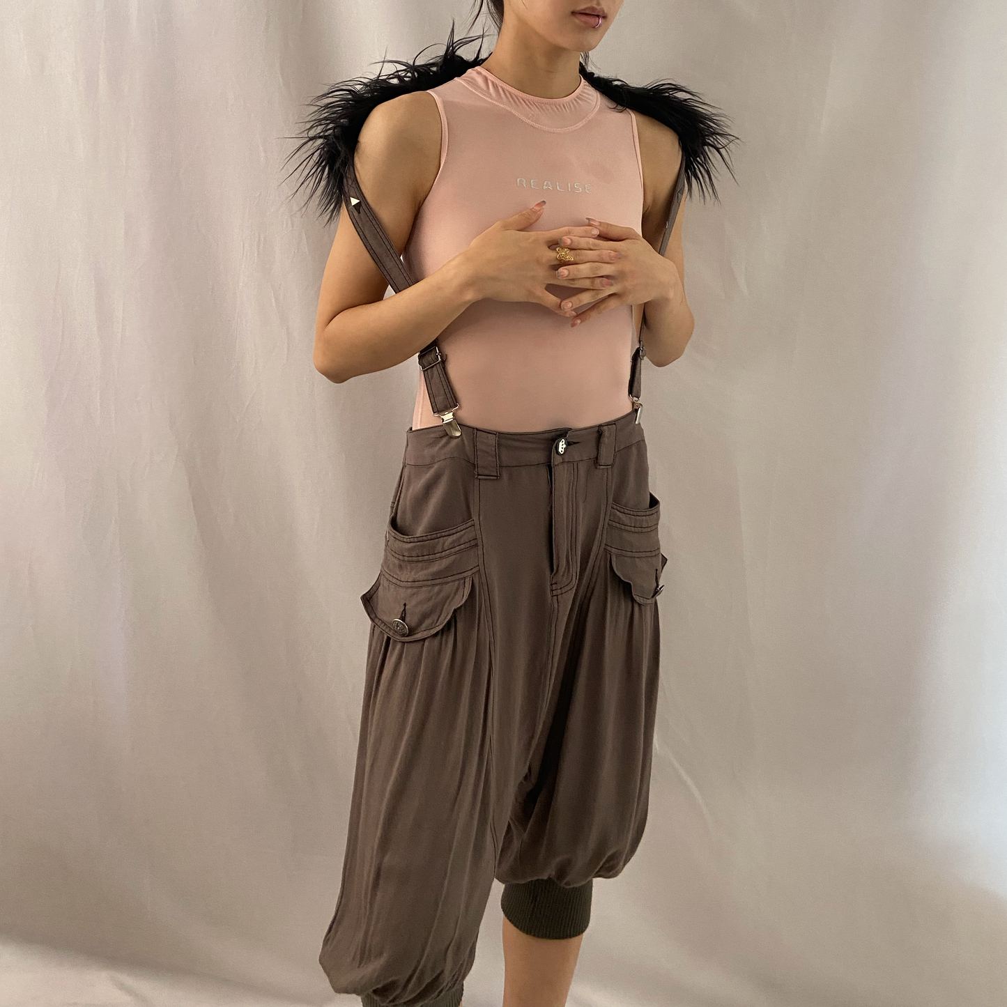 Algonquins Furry shawl studded jogger pants