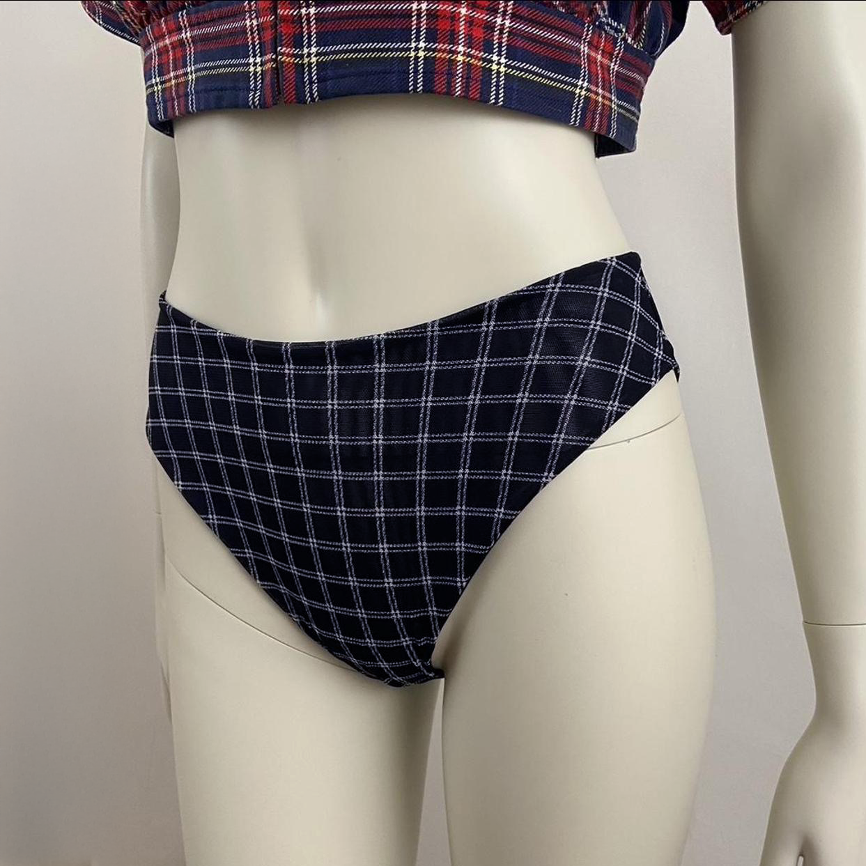 La Perla checked high-cut checked navy underwear